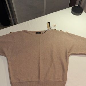 Tahari Women's beige/light brown ultra soft Sweater with Gold Accents